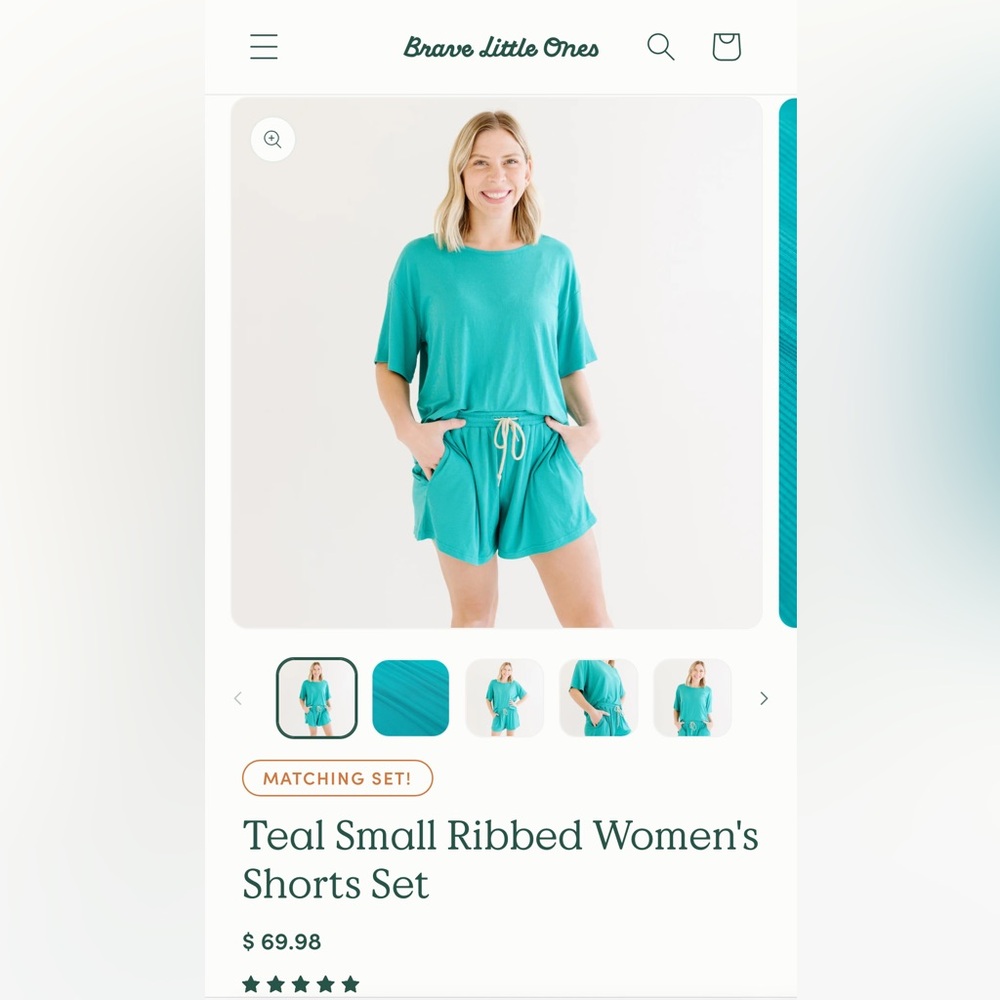 Teal Ribbed Women's Shorts Set
